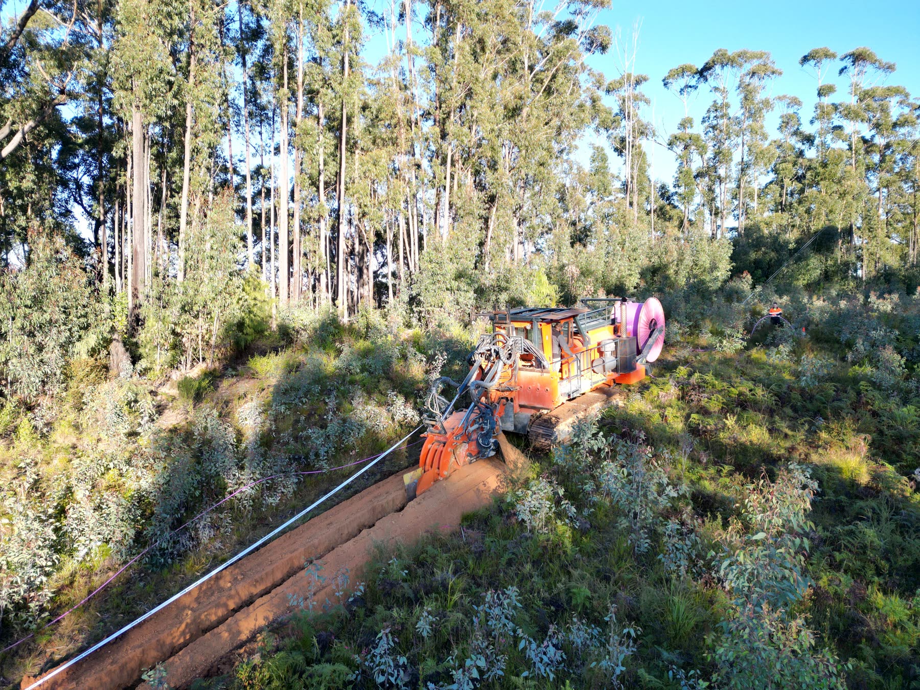 CFH Civils Tesmec TRS885 chain trencher operating on an active utility alignment